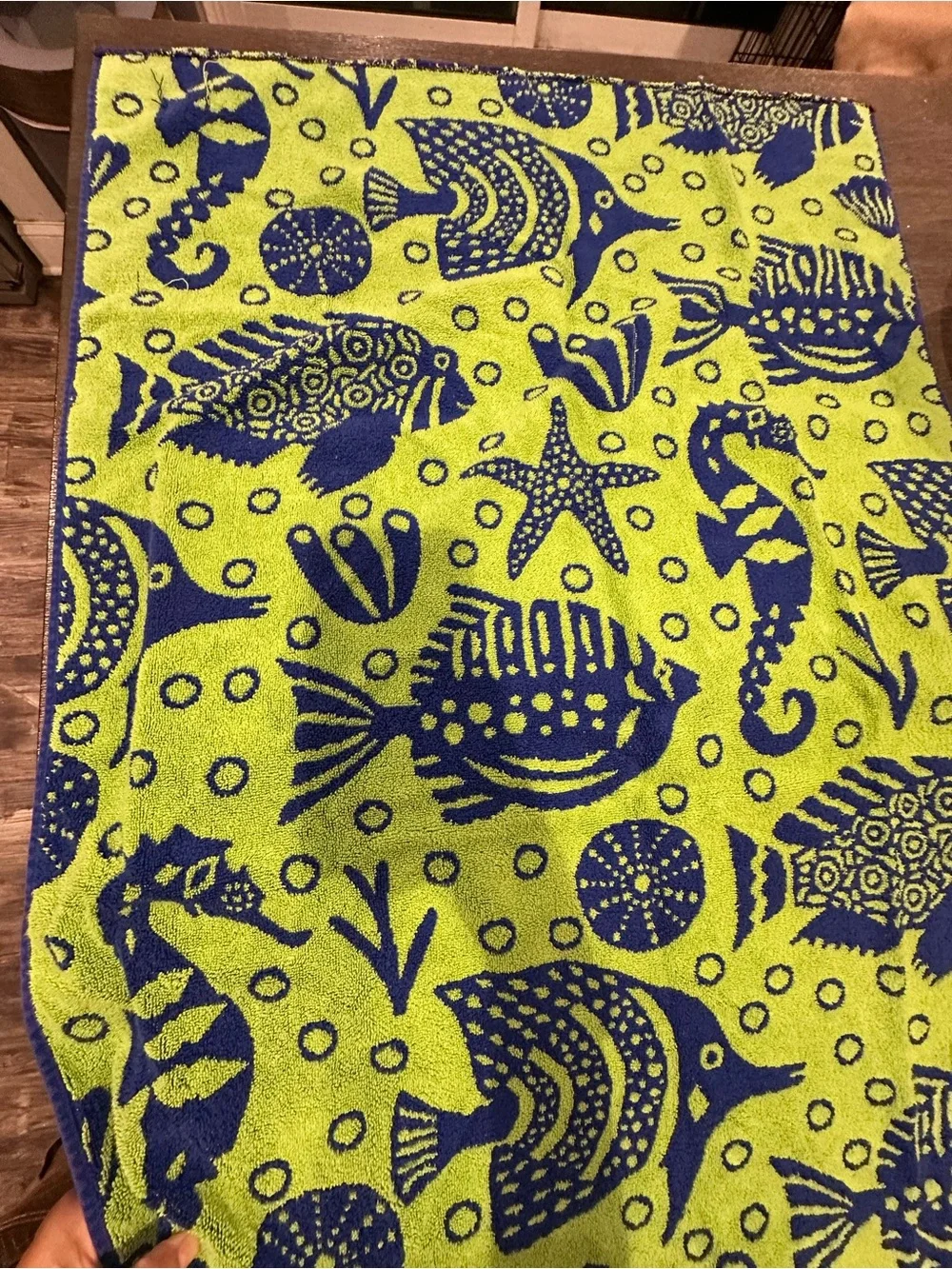 Lime Green and Royal Blue Ocean Fish Beach Towel